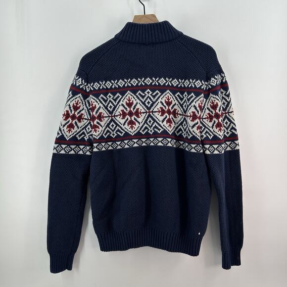 IZOD Sweater Men L‎ Quarter Zip Fair Isle Nordic Winter Pullover Ski Navy Chunky - Picture 5 of 10